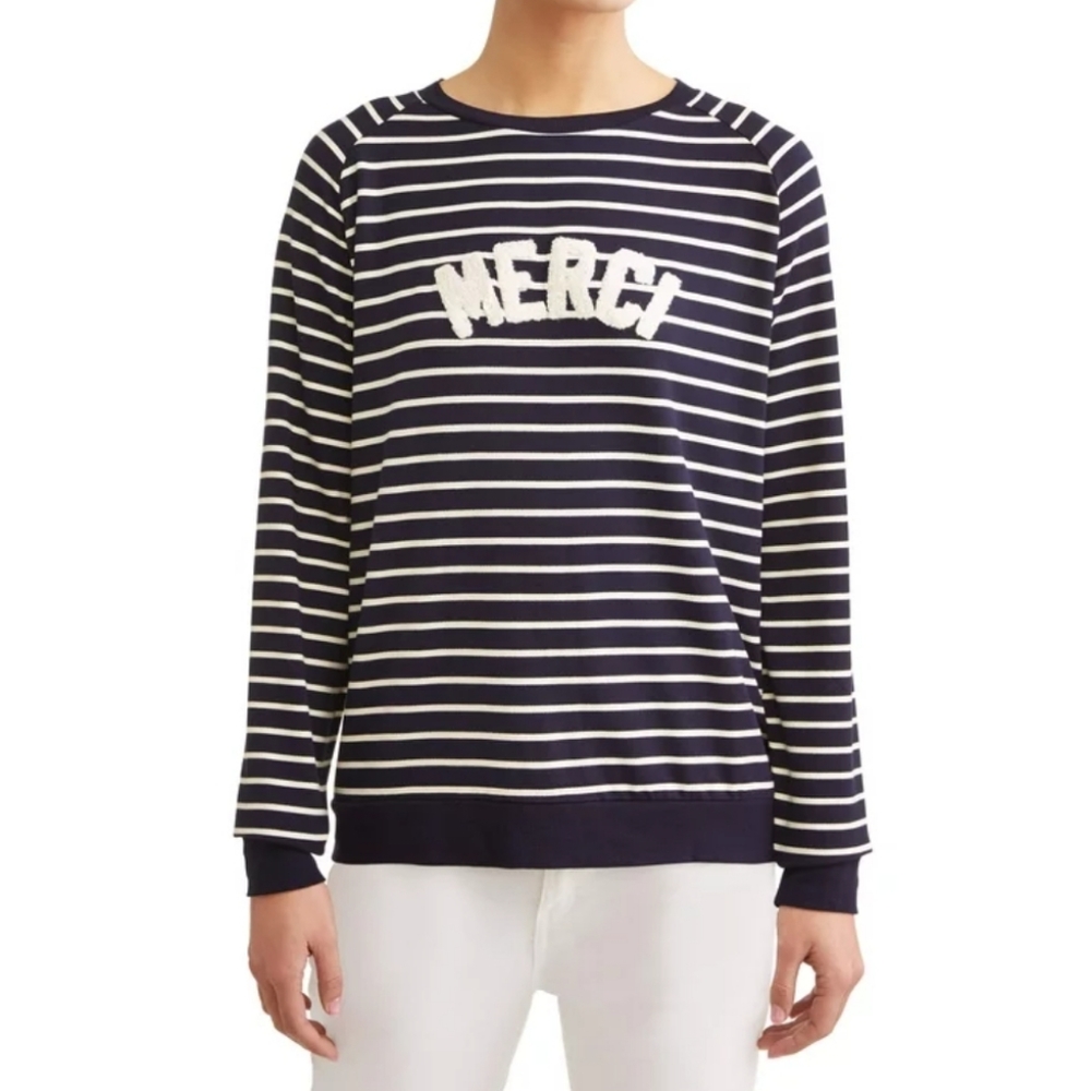 PER SE Navy Blue & White Stripe Merci Sweatshirt